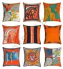 Cojín de serie naranja con estampado de flores y caballos, almohada cuadrada para decoración de silla de hogar y sofá, HT1127494763