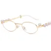 Hip hop óculos de sol feminino oval óculos de sol diamante cravejado adumbral anti-uv óculos pequeno quadro temperamento ornamental google