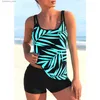 Mulheres Swimwear Verão Design de Moda Mulheres Biquíni Duas Peças Conjunto Folha de Bambu Impressão Atmosférica Swimwear Esportes Beach Wear S-6XL L240308