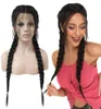 Middle Part Long Double Braids Straight Natural Black Braided Synthetic Light Brown Swiss Lace Front Wig With Baby Hair new9497610