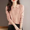 Blouses pour femmes Classique Automne Hiver Couleur unie Tricot Chemise à manches longues Femmes Polo Col Bouton Décoration Casual Lady