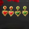 Boucles d'oreilles pendantes en or jaune 24 carats pour femmes, cristal vert, cœur