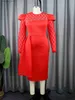 Urban Sexy Sukienki Plus Size Kobietowe sukienka Patchwork Red Lace Long Rleeves Freading Ruffles Święta Święta okazja Formalne balsame gow l240309