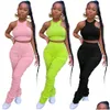 Women'S Tracksuits Female Ladies Tracksuits Joggers Sleeveless 2 Piece Stacked Legging Set With Crop Top Drop Delivery Apparel Women' Dhg4T