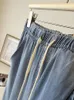 سراويل جينز للسيدات صيف رفيعة الرباط مرنة الخصر فضفاضة ربيع مستقيم أنثى الصلبة سراويل الدنيم غير الرسمية