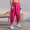 Pantalons pour hommes 2024 Mode Casual avec ceinture Couleur unie Lâche Hommes Cropped Crayon Leggings Angleterre Style Pantalon Mâle