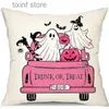 Fronha caso de Halloween preto e branco fantasma abóbora caminhão decoração rosa caso sofá cama decoração 45X45cm T240309