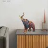 Obiekty dekoracyjne figurki doodle słonia wystrój posąg kolorowy wzór żywicy Zwierzęta biurko Splatter Art Elephant Statue Decor do kolekcji półki T24030