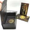 Luxe Finish Divinative Gold Foil Tarot Cards Conjunto de jogo de tabuleiro fantástico para preditivo com suporte de cartão de madeira 240223