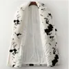 Women's Winter Warm Wool Faux Fur Sheep Cut Velvet Coat, Loose And Long Printed Fashionable Casual Windbreaker 293525