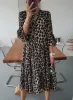 Klänning kvinnor leopard tryckt klänning bohemia knapp sexig lång klänning kontor lady klänning damer vintage klänningar