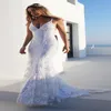 Backlakegirls Sexig Deep V Neck Sleeveless Mermaid Wedding Dresses Criss Cross Stems Backless Lace Bride Dresses Robe de Mariee174s