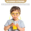 Gobelets jetables pailles 24 pièces, verres en plastique, paille de circulation, boisson créative amusante pour lunettes de fête pour enfants