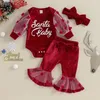 Ensembles de vêtements Suefunskey Baby Girls Tenues de Noël Lettre Imprimer Coeur à manches longues Velours Romper Pantalon Flare Bandeau 3pcs Vêtements d'automne