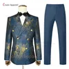 Luxury Men Suit Sets Wedding Groomsman skräddarsydd Slim Fit Jacquard Outfits Fashion Party Double Breasted Blazer Pants 2 Pieces 240306