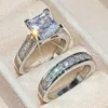 Solitaire Ring Luxury Exquisite Wedding Set Shiny Square Zirconia Sweet Romantic Party Bridal S Ladies Fashion Jewelry Accessories207Z