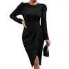 Casual Dresses Women Dress Elegant Knee-length Midi With Irregular Hem Slim Fit For Women's Spring Fall Wardrobe Mid-length