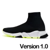 Designer sock shoes men women Graffiti White Black Red Beige Pink Clear Sole Lace-up Neon Yellow socks speed runner trainers flat platform sneakers casual 36-47