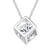 Hänge halsband enkel stil elegant kvinnor fyrkantig form 925 sterling silver lång kubik zirkonium fina smycken för