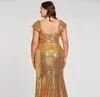 2024 Mermaid Evening Dresses Sparkly Gold Sequined Plus Size Prom Dress Square Neck Zipper Back Floor Length Ruched New Pageant Dress YD