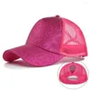 Boll Caps Glitter Baseball Cap för kvinnor Snapback Dad Hats Mesh Trucker Kvinnors Messy Bun justerbar Hip Hop -paljett