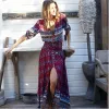 Abito NUOVO abito Boho chic stampa floreale maxi lunghi desses Vneck hippie abiti donna 2017 Casual bohemia marchio di abbigliamento Boho XXXL