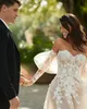 Schulter von den 2024 Brautkleidern Spitze applizierte Brautkleider für Braut sexy Tüll eine Linie Vestidos de Novia YD