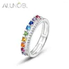 Cluster Rings ALLNOEL 925 Sterling Silver For Women Rainbow Colorful 2mm Zircon Double Lovely Unique Anniversary Gift Fine Jewelry