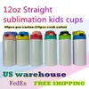 US Warehouse 12oz Kids Sublimation Sippy Cups Blank Straight Tumblers med blandade lock Stainnless Steel Drinking Bottle 60st Carto220p