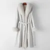 Chain Haining New Rabbit Integrated For Women's Spring And Autumn 2024 Fox Collar Real Fur Coat 739597