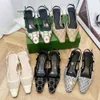 Gglies Designer Sandalen Nette Schoenen Slingback Luxe Halfhoge Hak Slippers Met Strass Vierkante Neus Kristal Sprankelende Print Pumps Feest Bruiloft Leath I