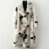 Women's Winter Warm Wool Faux Fur Sheep Cut Velvet Coat, Loose And Long Printed Fashionable Casual Windbreaker 293525