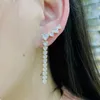 Stud Earrings EYIKA Luxury Double Layer Link Heart Clear Zircon Climber Earring For Women Crystal Long Drop Gold Plated Jewelry