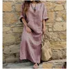 Basic Casual Jurken Kaftan Marokkaanse Jurken Midden-Oosten Abaya Moslim Arabisch Islamitisch Dubai Indonesië Jurk Elegant Gestreept Gewaad Dhpyc