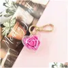 Clé de voiture Nouveau mignon Rose Porte-clés Amour Coeur Pendentif Fleur éternelle Porte-clés pour femmes Sac Ornements Clés de voiture Accessoires Couple Drop Deli Dhmn5