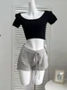 Damen-Shorts, Frühling, Sommer, lässig, Sport, Schnürung, Damen, Grau, Gyaru, elastische Taille, Hose, Übung, gemütlich, klassisch, einfach