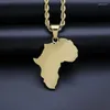 Pendant Necklaces Hip Hop Rhinestones Paved Bling Iced Out Gold Color Stainless Steel Africa Map Pendants For Men Rapper Jewelry