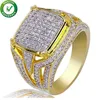 Hip Hop Jewelry Diamond Ring Mens Luxury Designer Rings Micro Pave CZ Iced Out Bling Big Square Finger Ring Gold Plated Wedding Ac2398