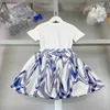 Chándales para niñas, ropa para bebés, conjunto de camiseta de verano, talla 100-160 CM, camiseta azul con bolsillo a rayas y Falda plisada para niños, 24 de marzo