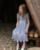 Children Clothing 2024 Girls Princess Dress Spring Summer Fashionable Girl Sleeveless Lace Korean Style Chiffon 240223