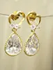 Kolczyki Dangle Charm żeńska żółta złoto Kolor Drop Big White Crystal for Weseld Wedding Owalna Biżuteria