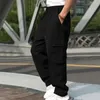 Men's Pants Men Sweatpants Streetwear Cargo With Drawstring Waist Multiple Pockets Loose Fit Wide Leg Trousers For Casual Style