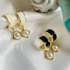 Dangle Earrings Alloy C-Ring Inlaid Pearl Silver Needle Female Black And White Enamel Glaze Jewelry Party Accessories