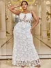 White Plus Size Lace Evening Dresses Spaghetti Straps Neckline Prom Gowns Mermaid 3D Butterflies Appliqued Special Occasion Dress YD
