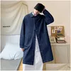 Heren Trenchcoats Casual Mannen Lange Denim Trenchcoats Jas Enkele Breasted Zakken Windjack Heren Losse Plus Size Blauwe Jas Herfst Dhiao