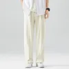 Casual Suit Pants Light Thin Korean Mens rakt löst halvbratt Sweatpants Soft Wide Long Long Baggy byxor 240309