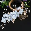 Hair Clips Wedding Pearl Rhinestone Flower Combs Bride Hairpin For Women Bridal Accessories Hairband Jewelry