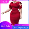 Ethnic Clothing Women'S 2024 Summer Plus Size Ladies Bag Hip Dresses Round Neck Short Sleeve Elegant Sexy Midi Dress Vestidos