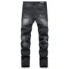 Neue Herren Jeans Männer Kristall Schwarz Denim Multi Color Patches Patchwork Stretch Hosen Löcher Ripped Slim Tapered Hosen