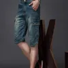 New Summer Jeans Shorts New Men's Denim Shorts Straight Multi-pocket Baggy Cargo Trousers Men Cowboy Bottoms 38 Blue